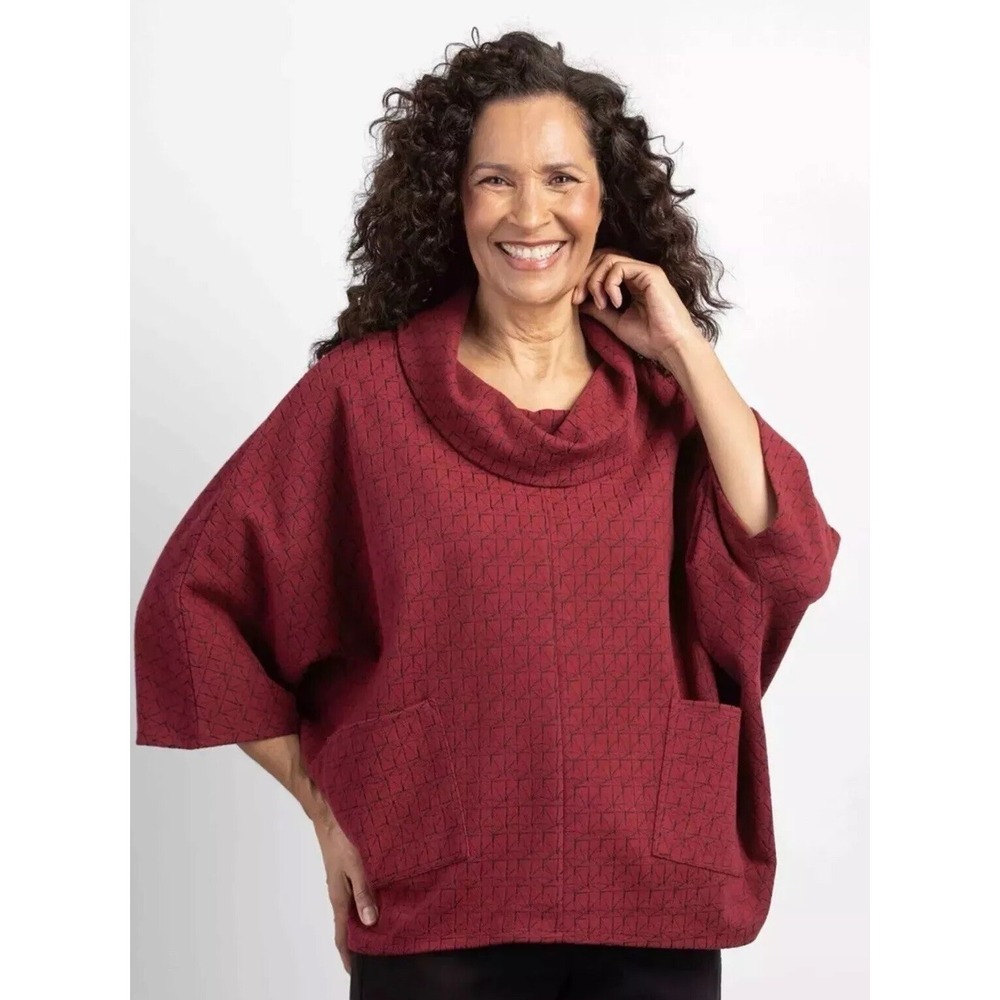 Habitat Clothes To Live In Cranberry Cape Blouse Pockets Cowl Neck Kimono Medium
